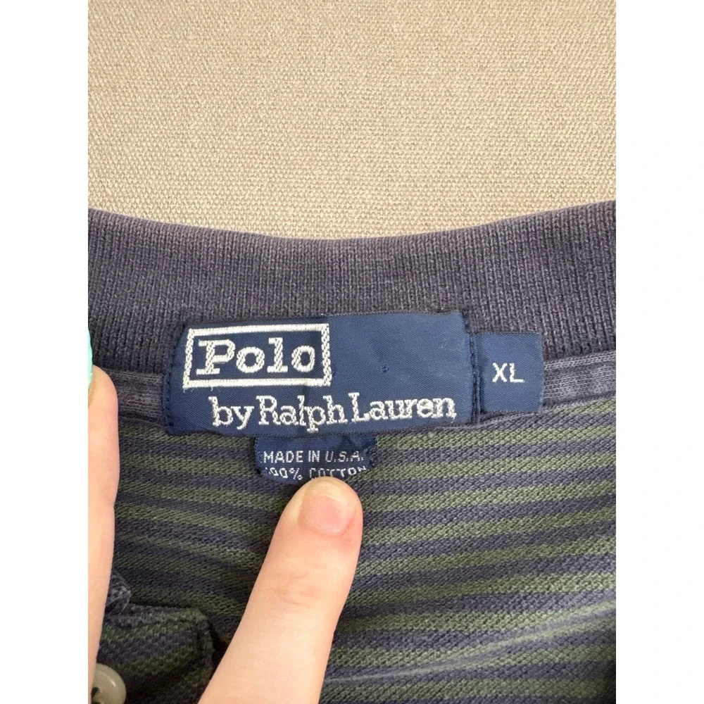 Polo Ralph Lauren Mens XL Blue Green Striped Short Sleeve Polo Shirt Made in USA